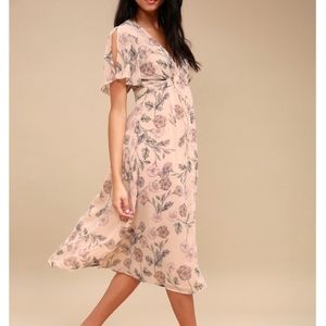 ASTR blush and grey floral wrap dress